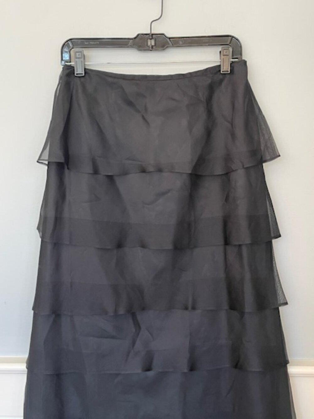 Vintage Tadashi 100% Silk Chiffon Tiered Maxi Skirt 90s Formal Evening Black 6 - Picture 7 of 10